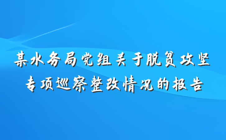 某水务局党组关于脱贫攻坚专项巡察整改情况的报告