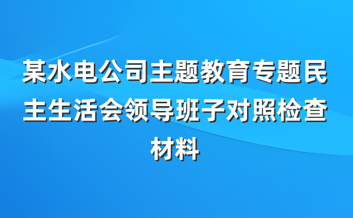 某水电公司主题教育专题民主生活会领导班子对照检查材料