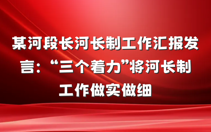 某河段长河长制工作汇报发言：“三个着力”将河长制工作做实做细