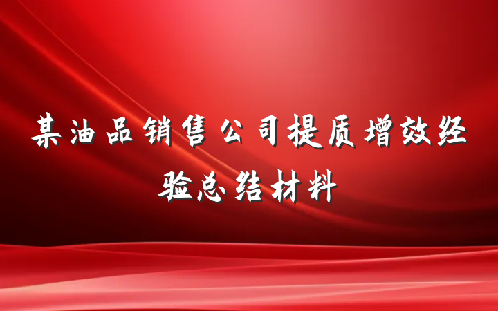 某油品销售公司提质增效经验总结材料