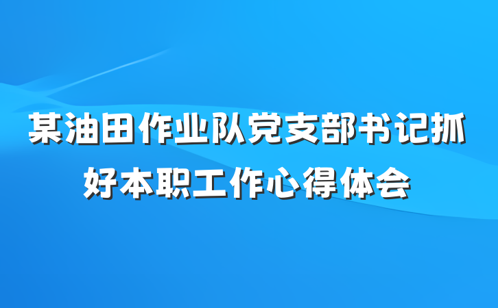 某油田作业队党支部书记抓好本职工作心得体会