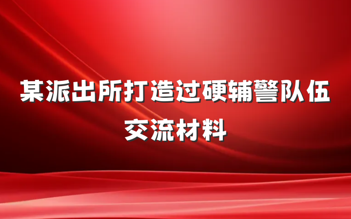 某派出所打造过硬辅警队伍交流材料