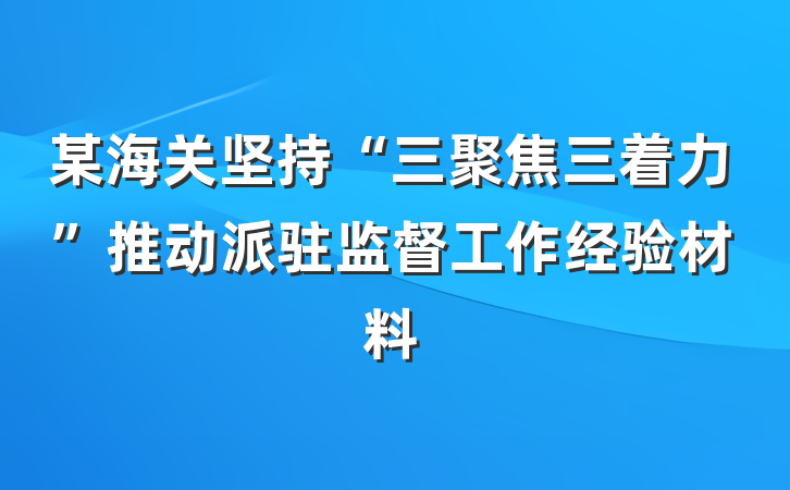 某海关坚持“三聚焦三着力”推动派驻监督工作经验材料