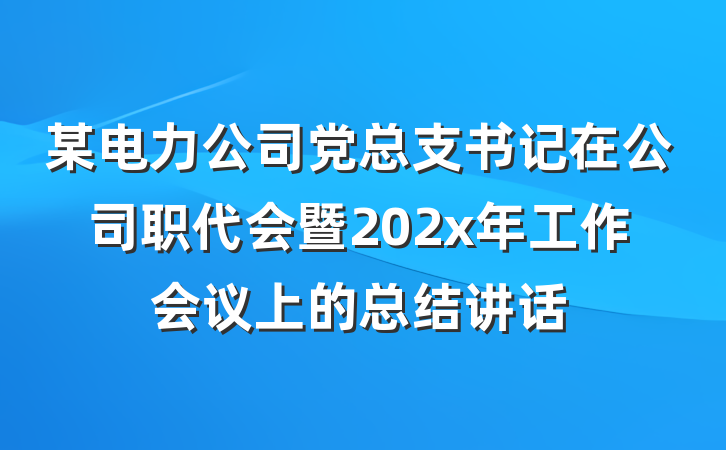 某电力公司党总支书记在公司职代会暨202x年工作会议上的总结讲话