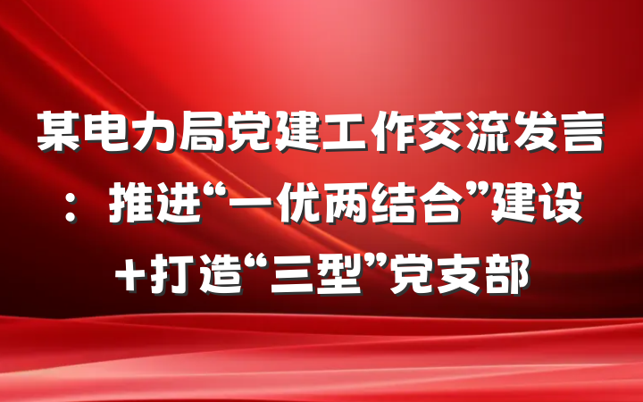 某电力局党建工作交流发言：推进“一优两结合”建设 打造“三型”党支部