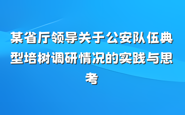 某省厅领导关于公安队伍典型培树调研情况的实践与思考