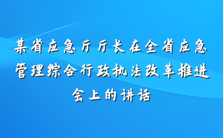 某省应急厅厅长在全省应急管理综合行政执法改革推进会上的讲话