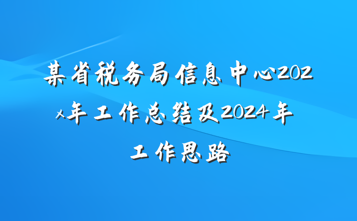 某省税务局信息中心202x年工作总结及2024年工作思路