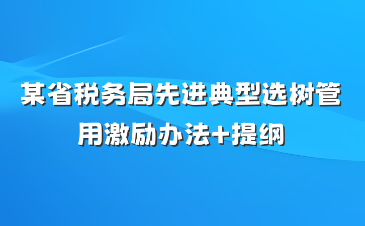 某省税务局先进典型选树管用激励办法 提纲