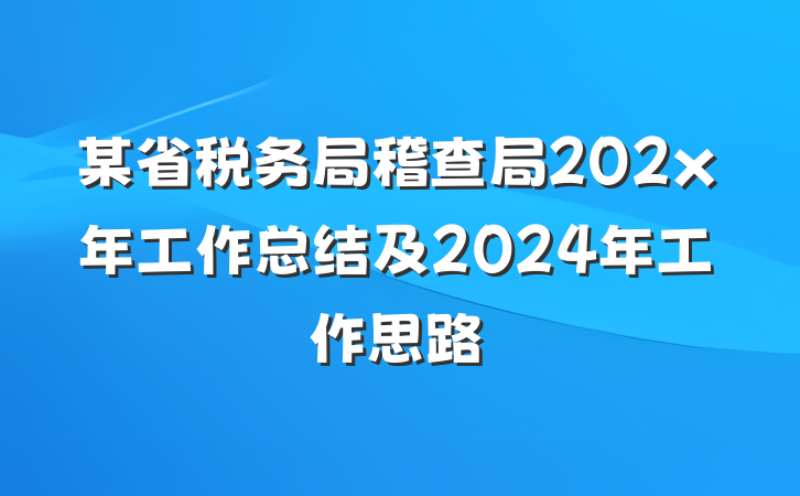 某省税务局稽查局202x年工作总结及2024年工作思路