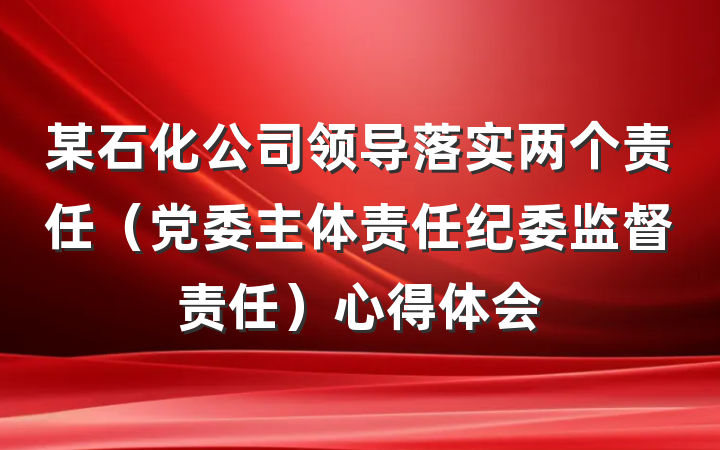 某石化公司领导落实两个责任（党委主体责任纪委监督责任）心得体会