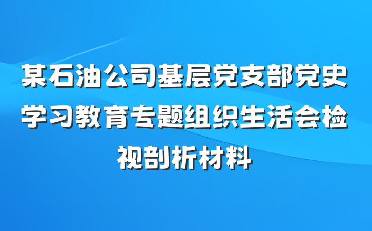某石油公司基层党支部党史学习教育专题组织生活会检视剖析材料