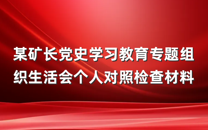 某矿长党史学习教育专题组织生活会个人对照检查材料