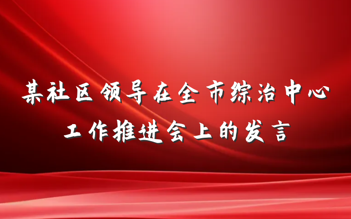某社区领导在全市综治中心工作推进会上的发言