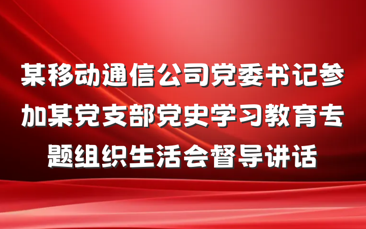 某移动通信公司党委书记参加某党支部党史学习教育专题组织生活会督导讲话