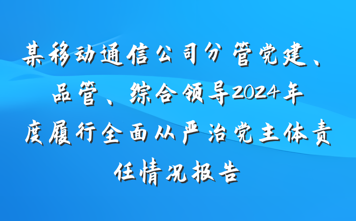 某移动通信公司分管党建、品管、综合领导2024年度履行全面从严治党主体责任情况报告