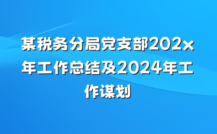 某税务分局党支部202x年工作总结及2024年工作谋划