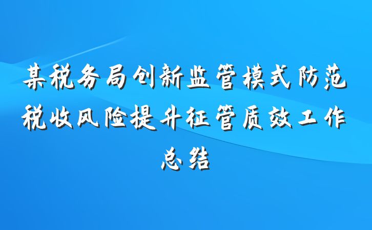 某税务局创新监管模式防范税收风险提升征管质效工作总结