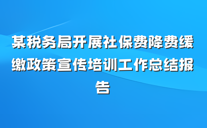 某税务局开展社保费降费缓缴政策宣传培训工作总结报告