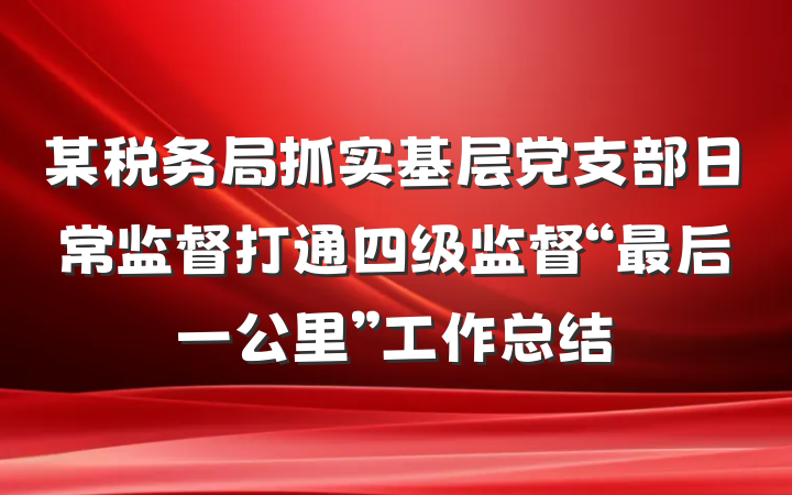 某税务局抓实基层党支部日常监督打通四级监督“最后一公里”工作总结