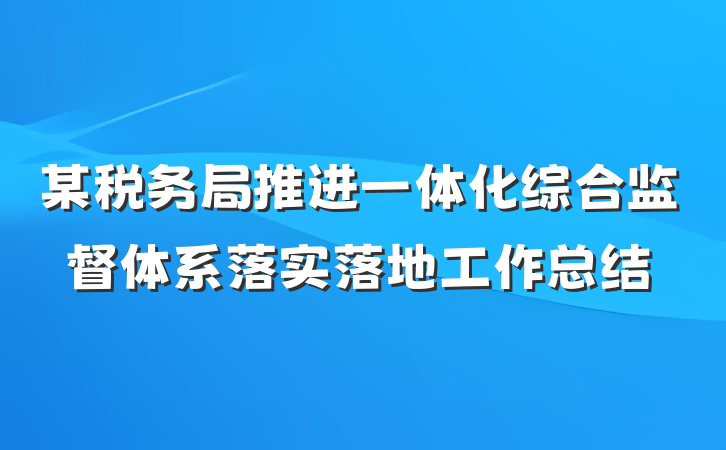 某税务局推进一体化综合监督体系落实落地工作总结