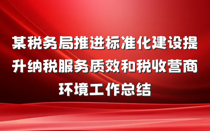 某税务局推进标准化建设提升纳税服务质效和税收营商环境工作总结