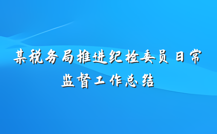 某税务局推进纪检委员日常监督工作总结