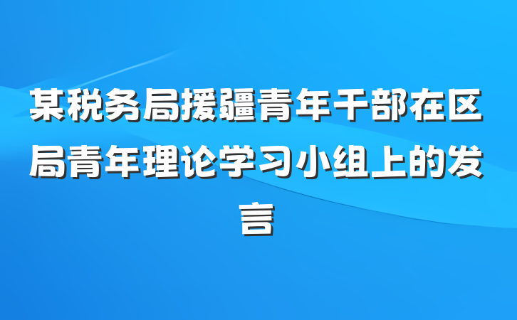 某税务局援疆青年干部在区局青年理论学习小组上的发言