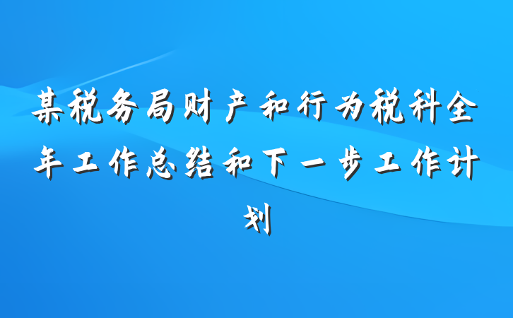 某税务局财产和行为税科全年工作总结和下一步工作计划
