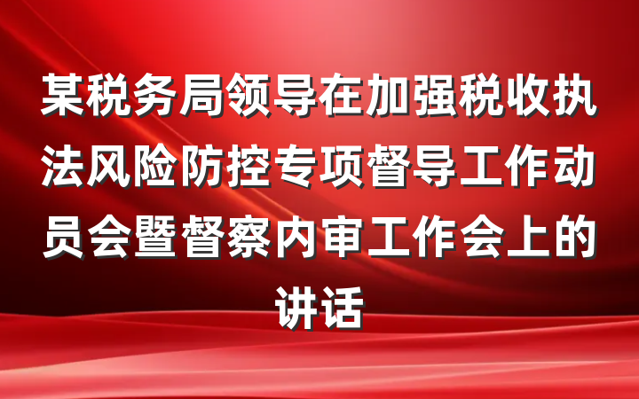某税务局领导在加强税收执法风险防控专项督导工作动员会暨督察内审工作会上的讲话