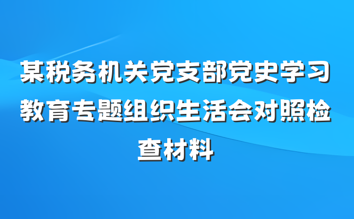 某税务机关党支部党史学习教育专题组织生活会对照检查材料
