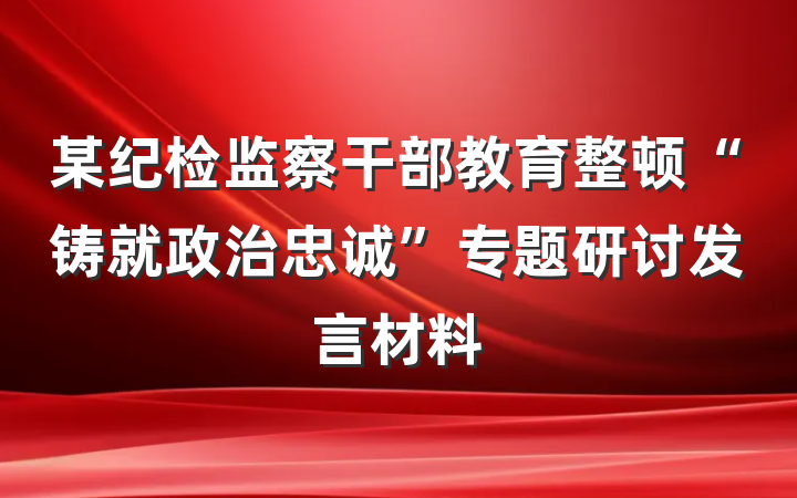 某纪检监察干部教育整顿“铸就政治忠诚”专题研讨发言材料