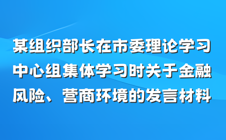 某组织部长在市委理论学习中心组集体学习时关于金融风险、营商环境的发言材料