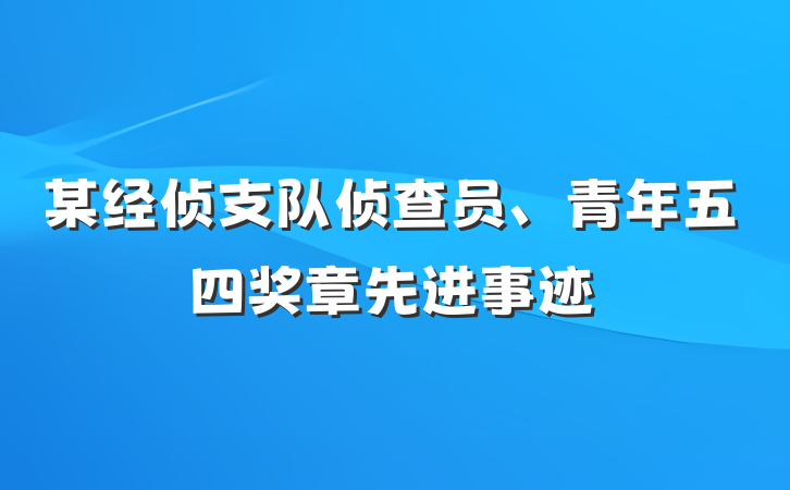 某经侦支队侦查员、青年五四奖章先进事迹