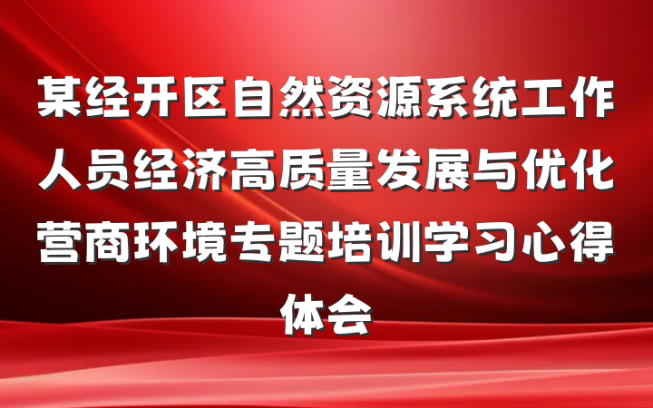 某经开区自然资源系统工作人员经济高质量发展与优化营商环境专题培训学习心得体会