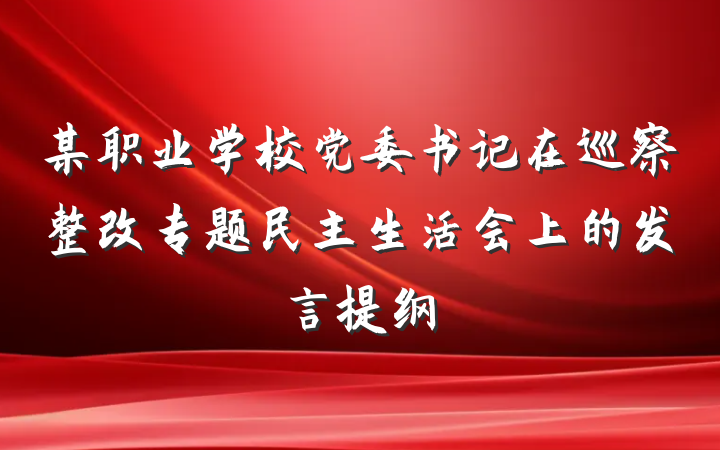 某职业学校党委书记在巡察整改专题民主生活会上的发言提纲