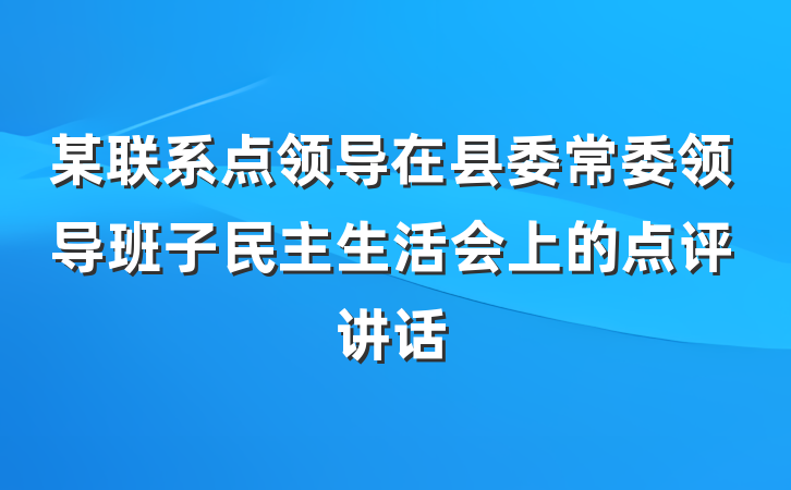 某联系点领导在县委常委领导班子民主生活会上的点评讲话