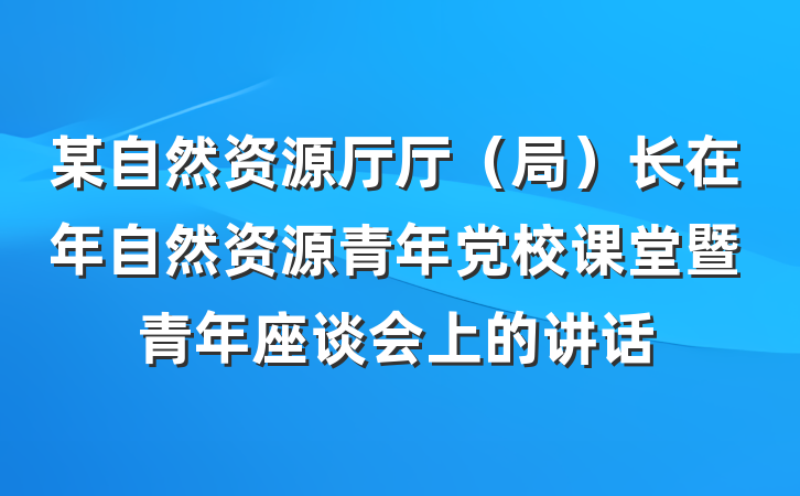 某自然资源厅厅（局）长在年自然资源青年党校课堂暨青年座谈会上的讲话