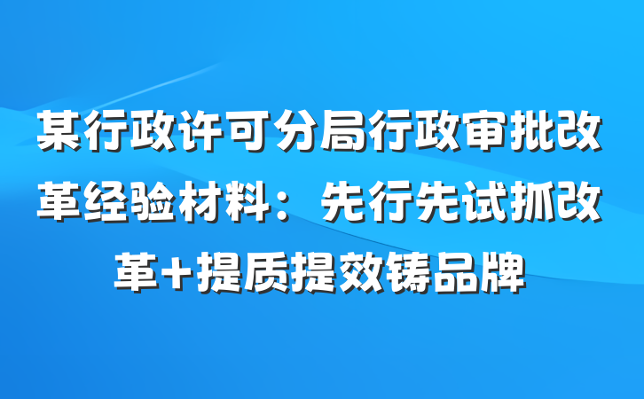 某行政许可分局行政审批改革经验材料：先行先试抓改革 提质提效铸品牌