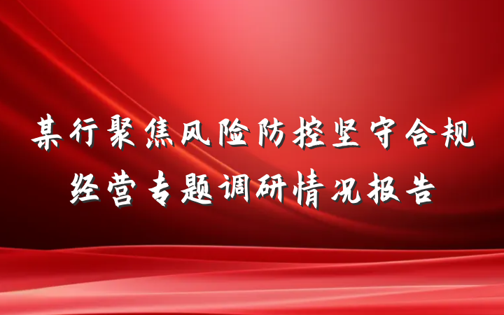 某行聚焦风险防控坚守合规经营专题调研情况报告