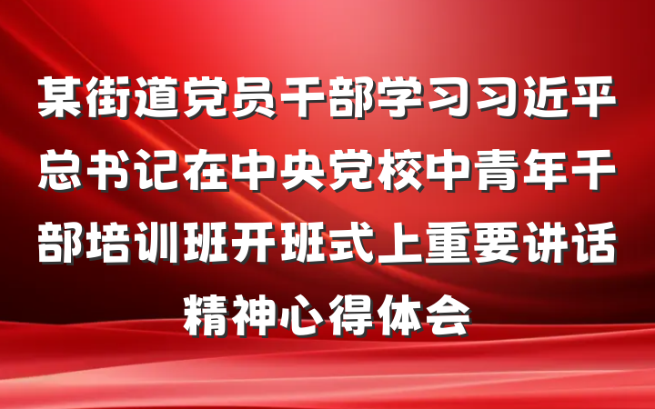 某街道党员干部学习习近平总书记在中央党校中青年干部培训班开班式上重要讲话精神心得体会