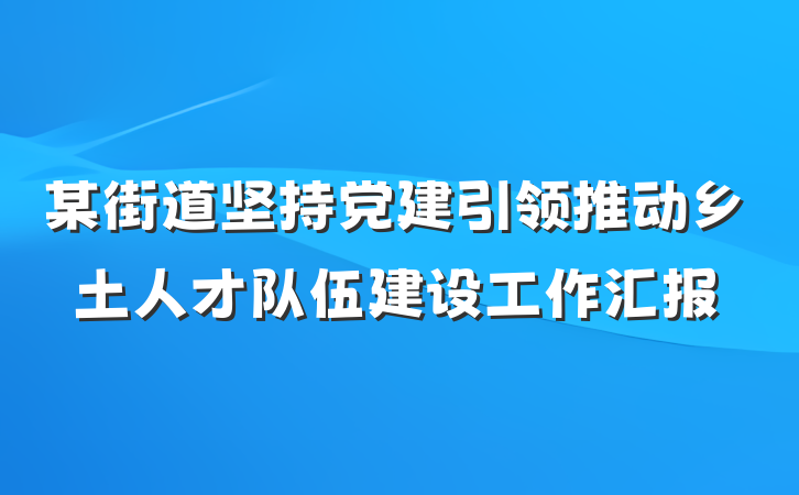 某街道坚持党建引领推动乡土人才队伍建设工作汇报