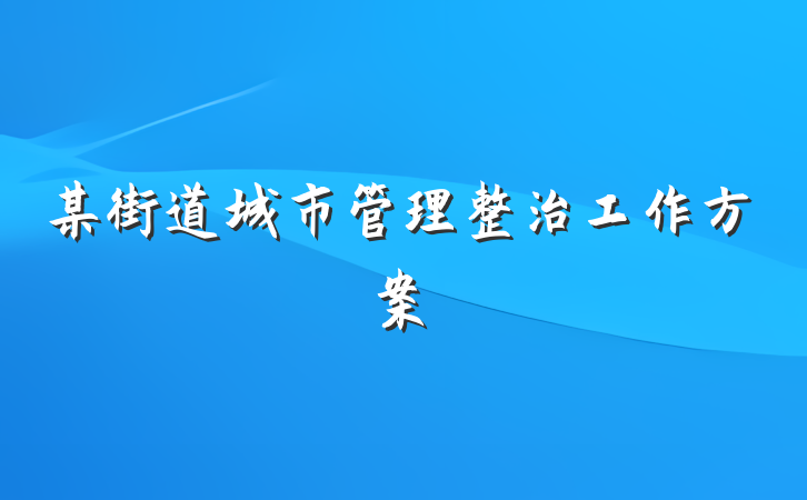 某街道城市管理整治工作方案