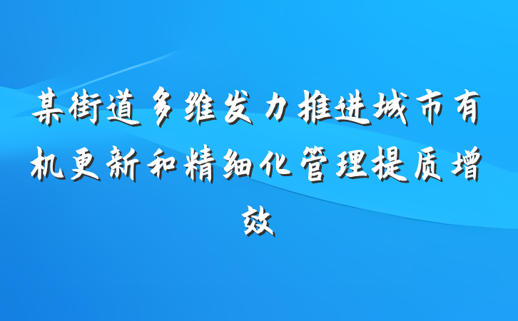 某街道多维发力推进城市有机更新和精细化管理提质增效