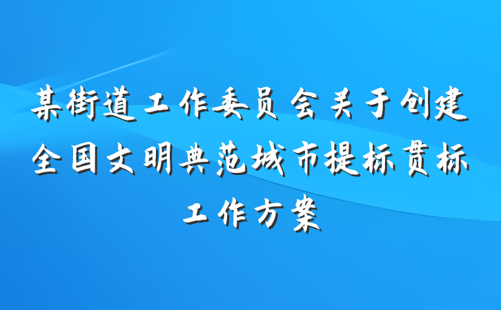 某街道工作委员会关于创建全国文明典范城市提标贯标工作方案