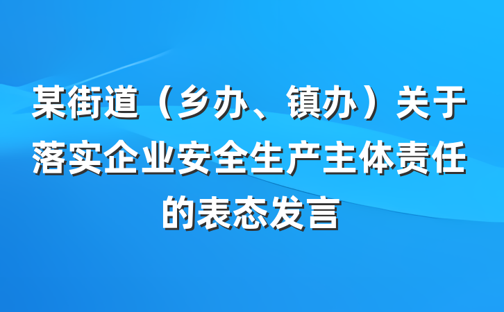 某街道（乡办、镇办）关于落实企业安全生产主体责任的表态发言