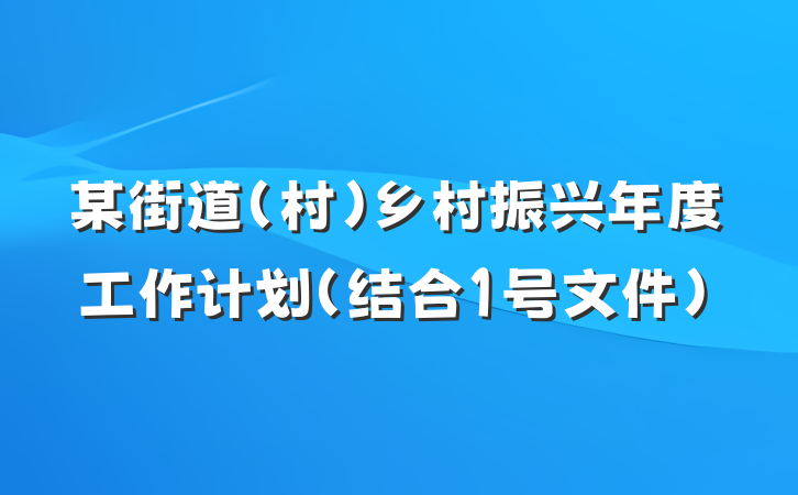 某街道（村）乡村振兴年度工作计划（结合1号文件）