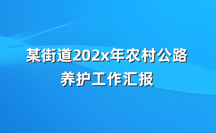 某街道202x年农村公路养护工作汇报