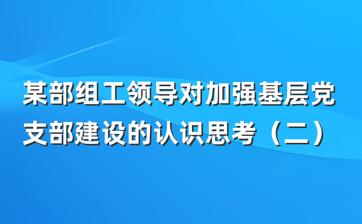 某部组工领导对加强基层党支部建设的认识思考（二）