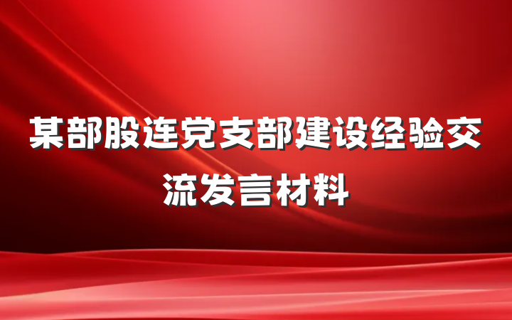 某部股连党支部建设经验交流发言材料